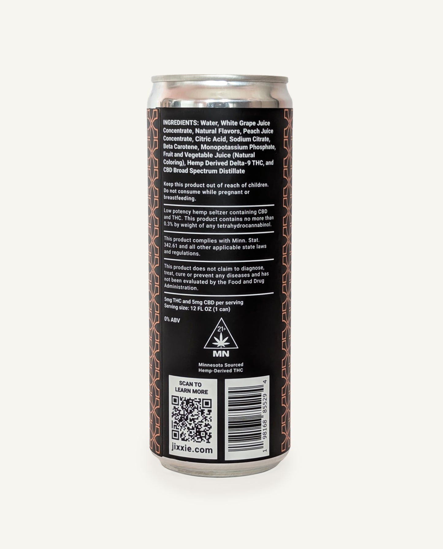Peach Rhubarb Hemp Seltzer | 5mg THC & 5mg CBD | 4pk